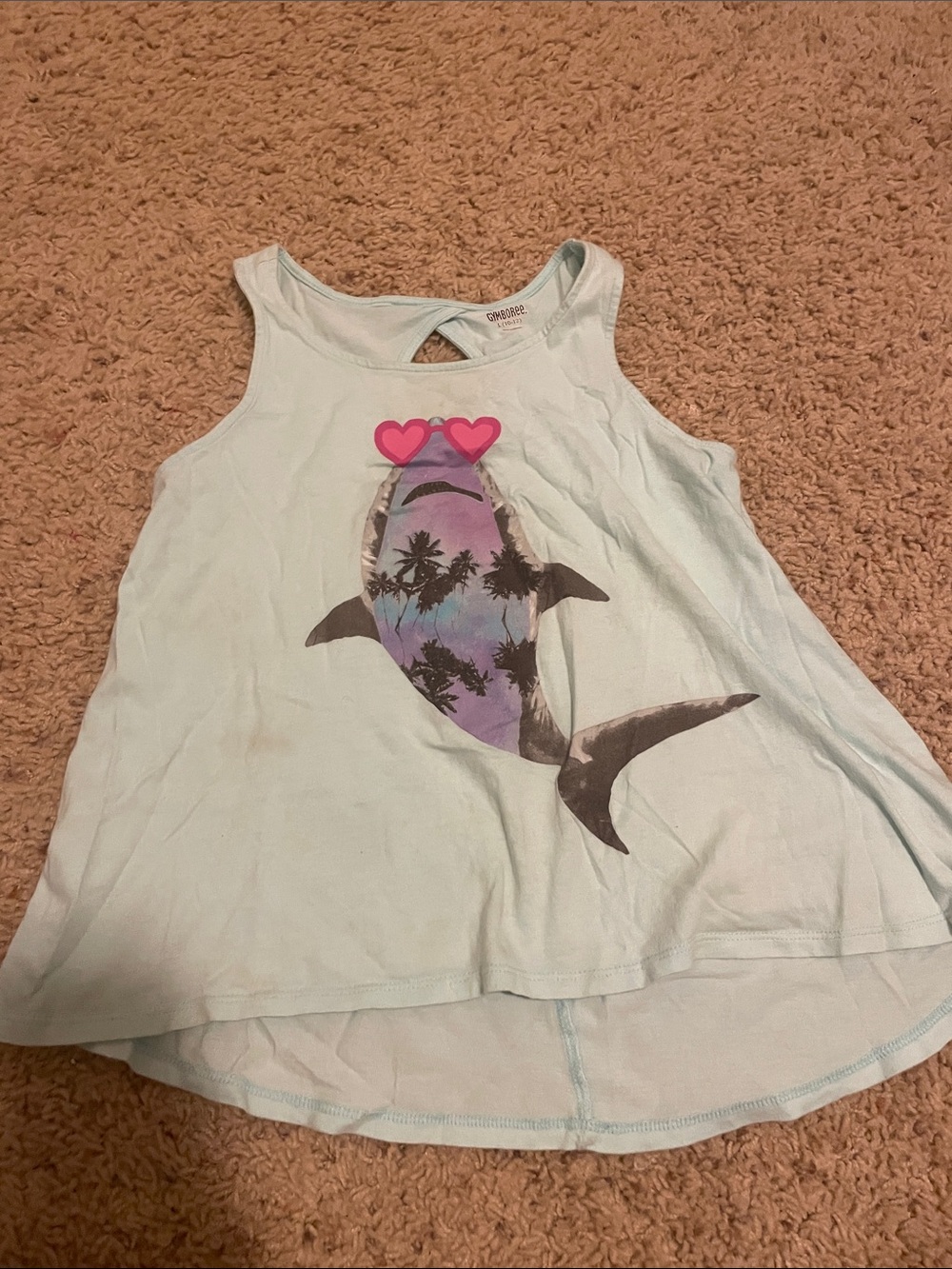 Gymboree Light Blue Tank Top with Shark and Heart Sunglasses